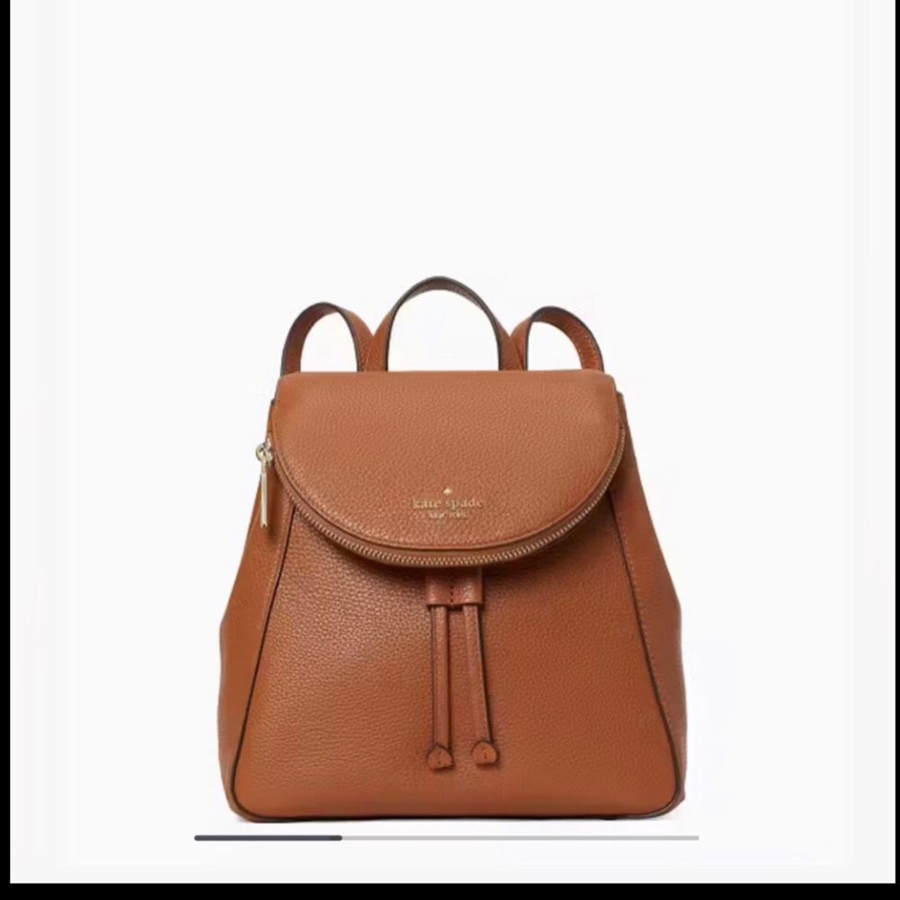 Kate Spade Leila Medium Flap Gingerbread Tan Pebbled Leather Backpack